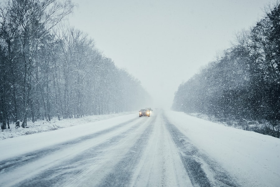 cars in winter storm