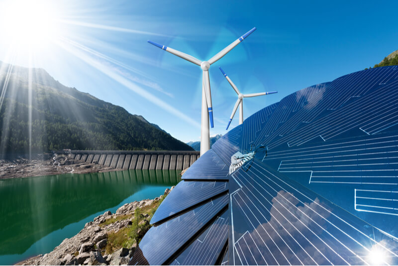 Wind and solar power contribute to green energy.